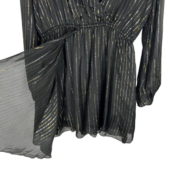 Sage The Label Black Gold Silver Metallic Stripe Long Sleeve Above Knee Dress Me - Picture 2 of 9